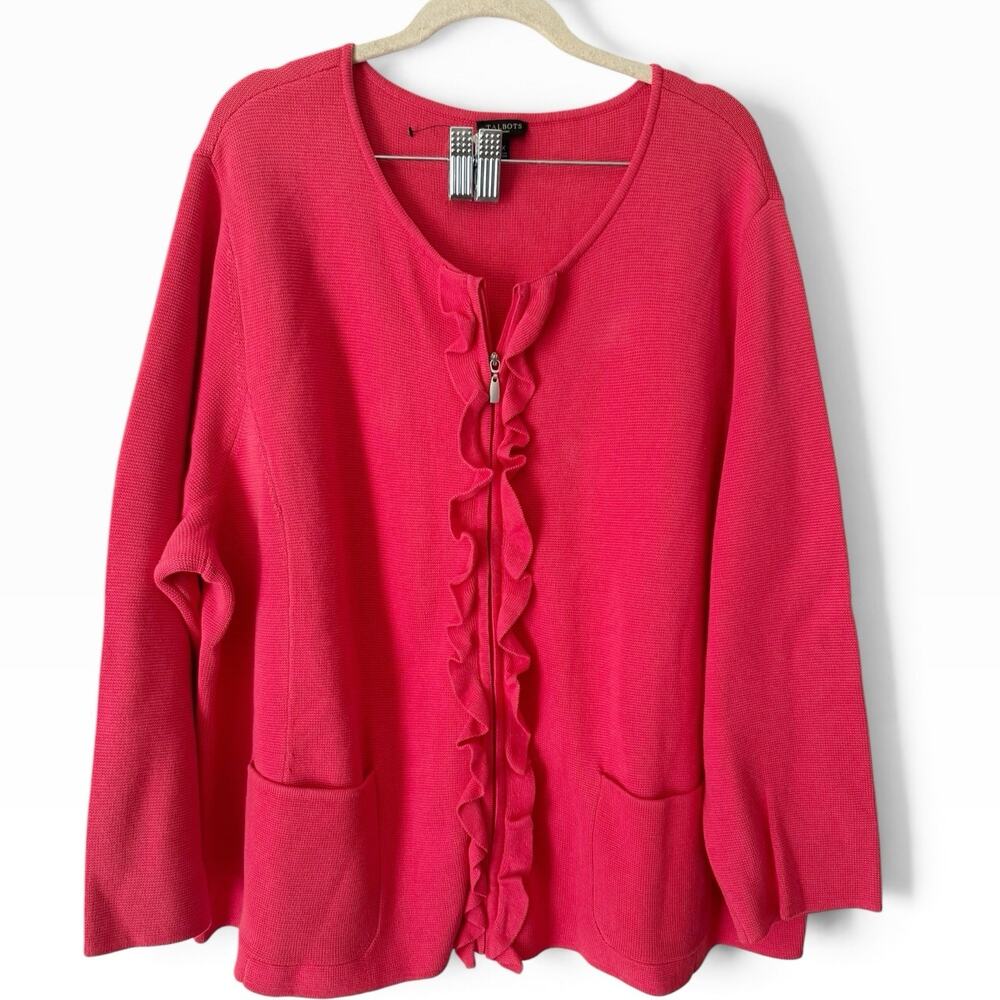 Talbots Coral Full Zip Ruffle Knit Sweater Women’s Size 3X